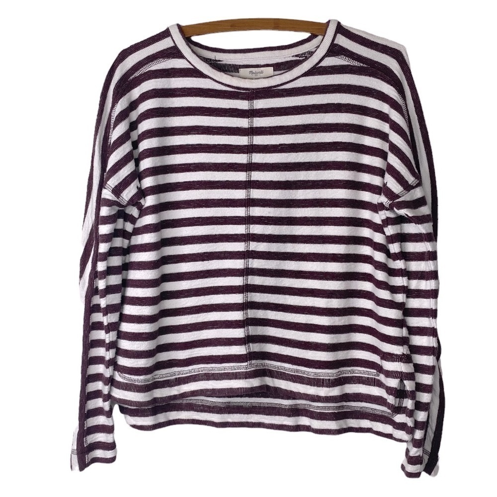 𝅺madewell Burgundy Stripe 100% Cotton High-Low Loose Fit Top EUC Size Small